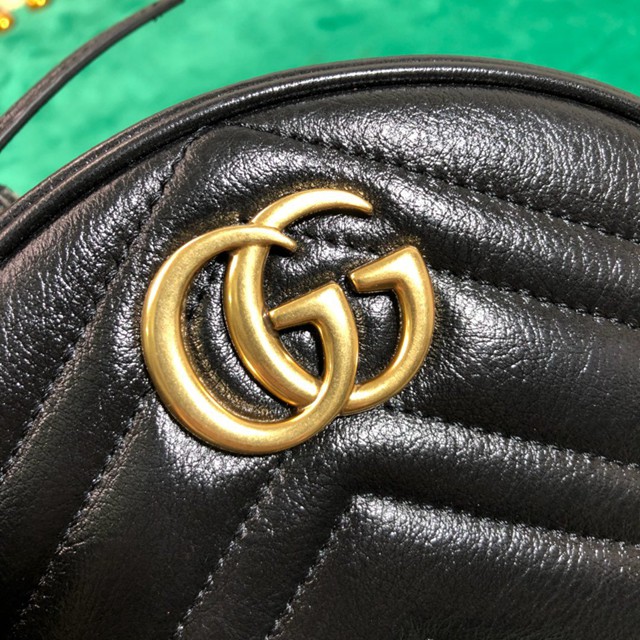 Gucci經典款女包 550154 Gucci古馳GG Marmont系列 黑色全皮圓形迷你肩背包  gqy2455